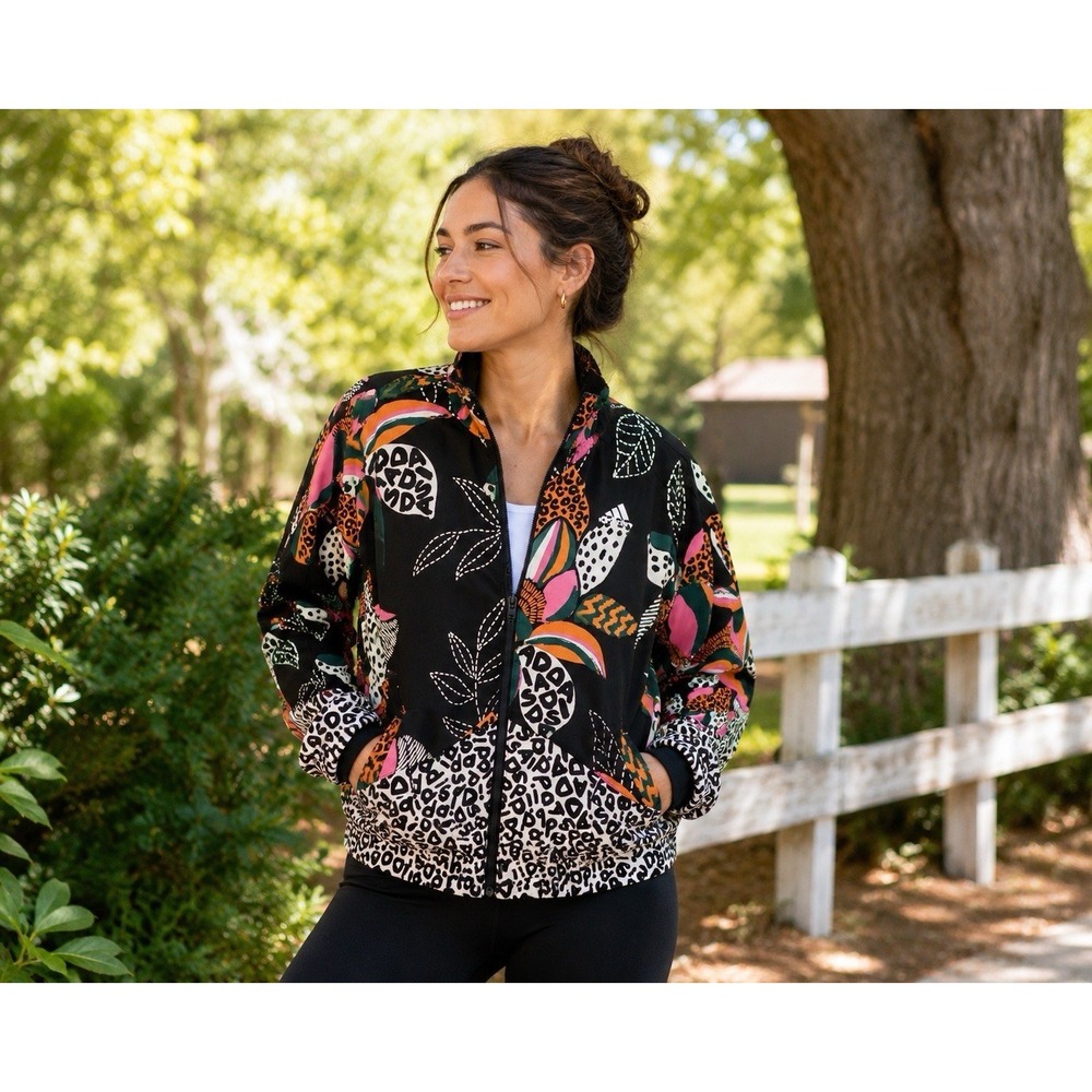 Adidas Women's Farm Rio Windbreaker Blokette Gorpcore Streetwear Large Floral - Picture 2 of 12